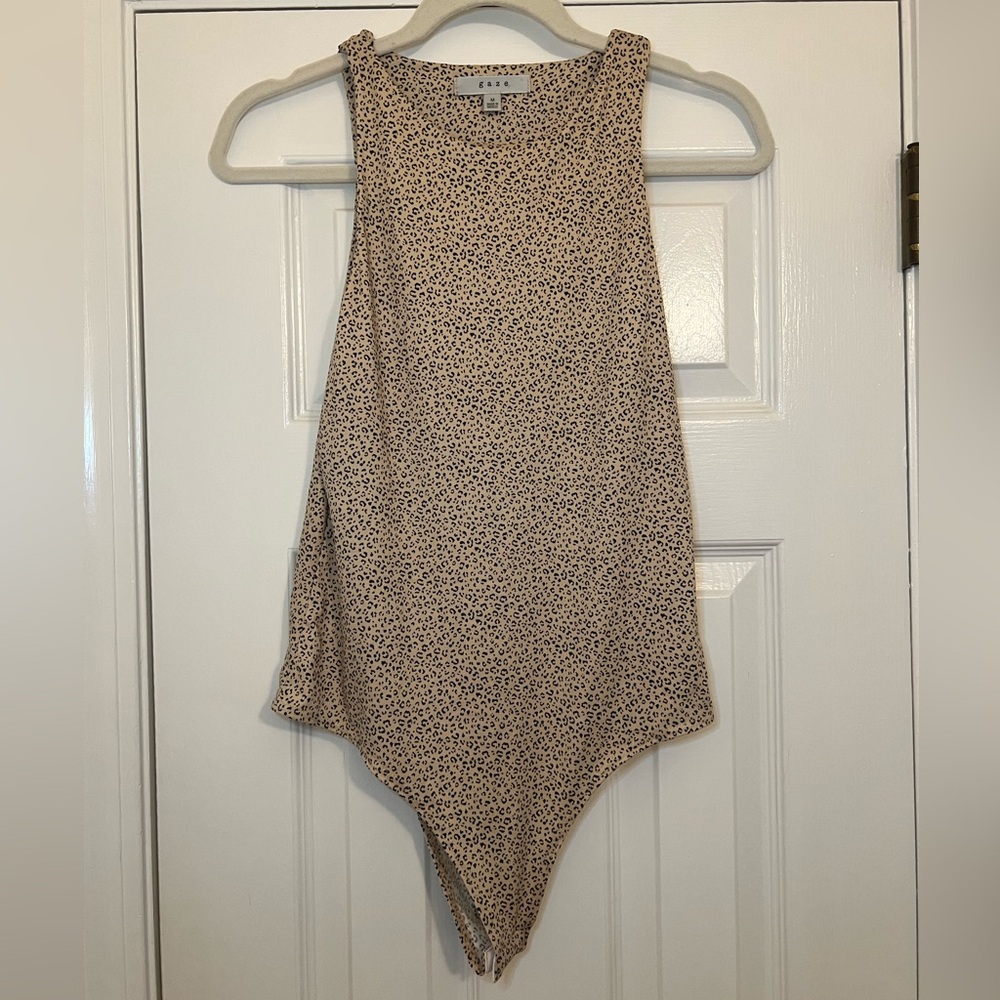 Gaze Light Beige Leopard Print Tank Bodysuit Size Medium